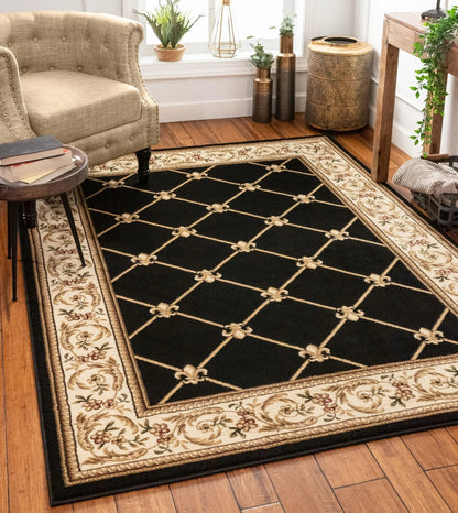 Fleur De Lis Black Formal Rug Well Woven