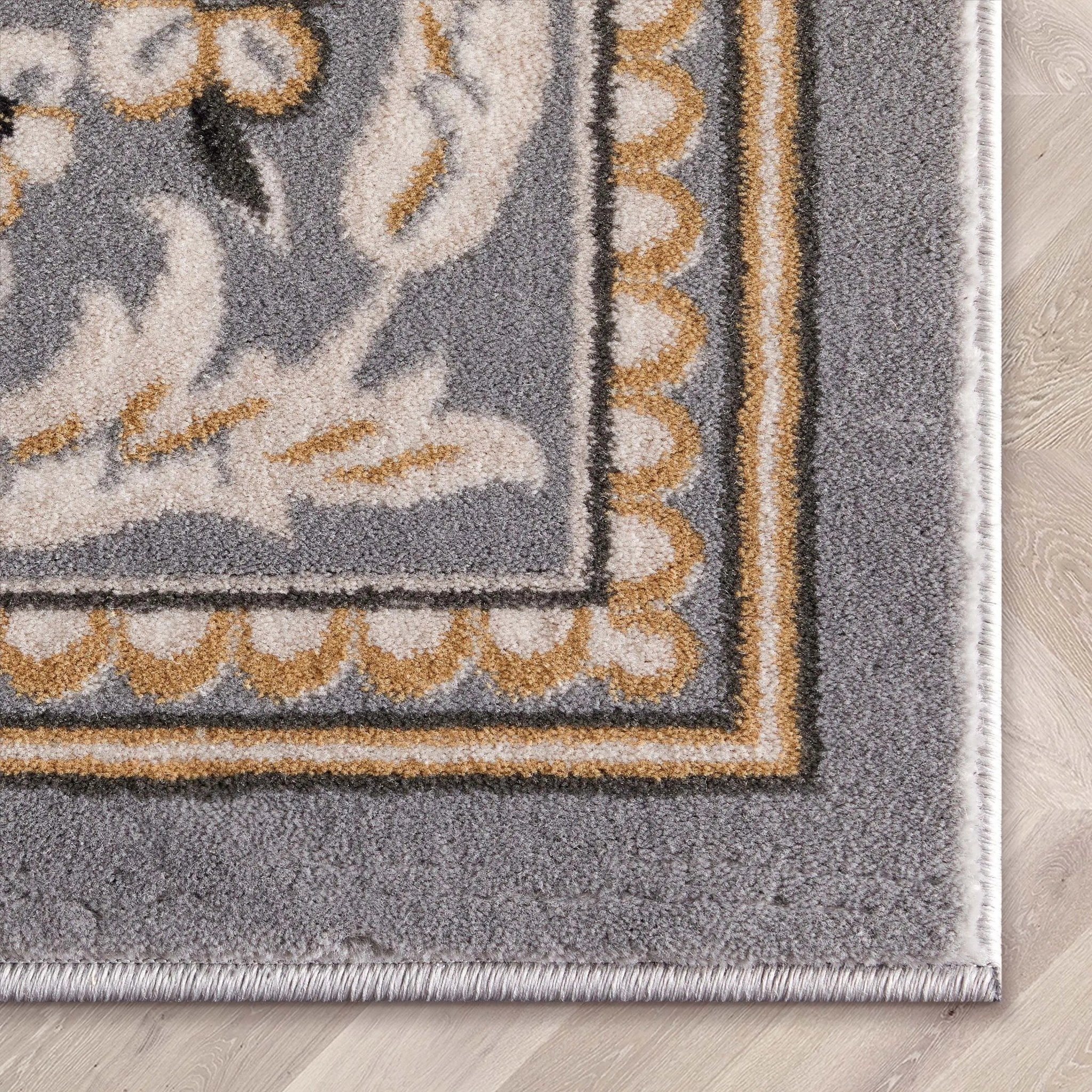 Fleur De Lis Grey Traditional Rug Well Woven