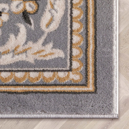 Fleur De Lis Grey Traditional Rug Well Woven