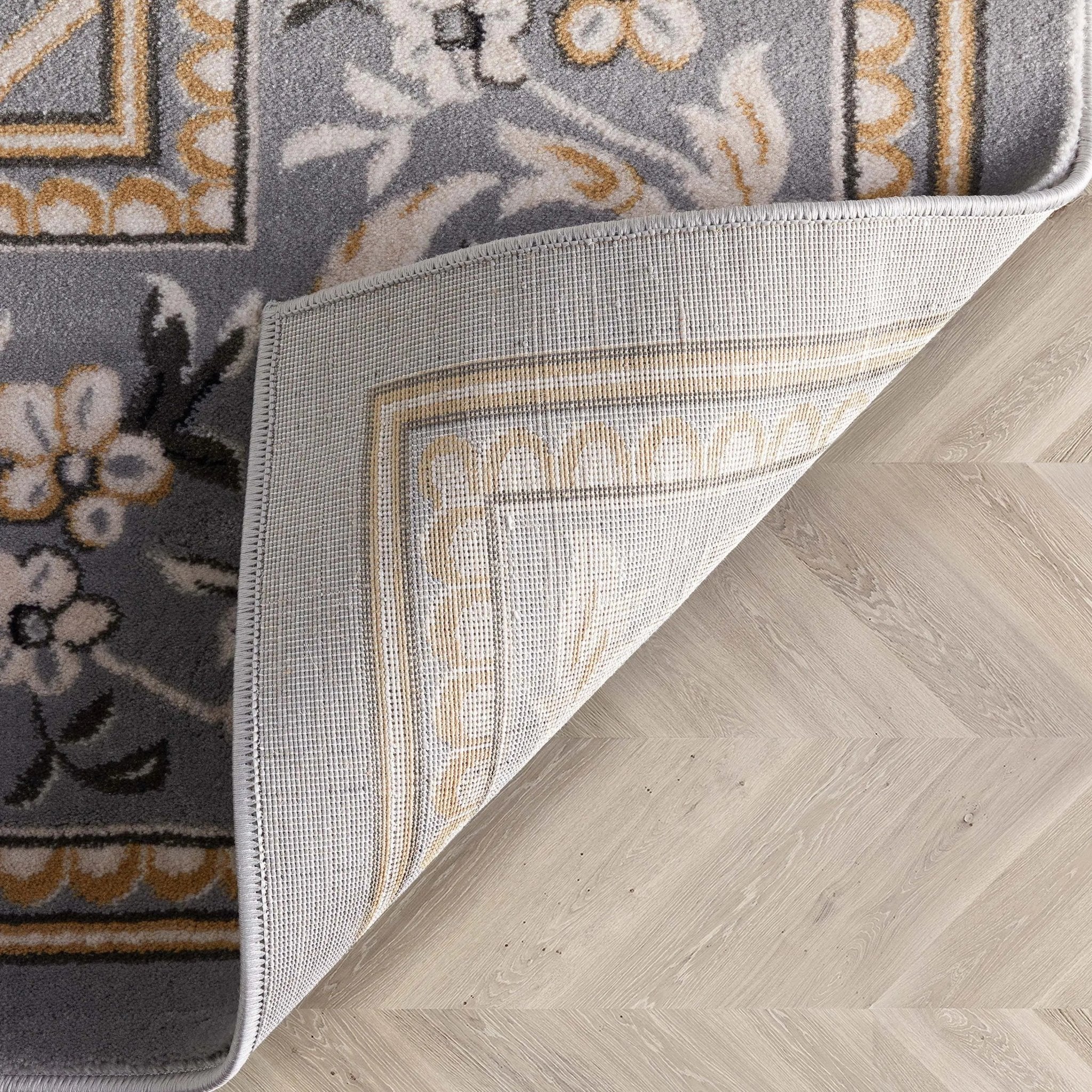 Fleur De Lis Grey Traditional Rug Well Woven