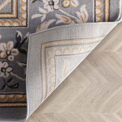 Fleur De Lis Grey Traditional Rug Well Woven