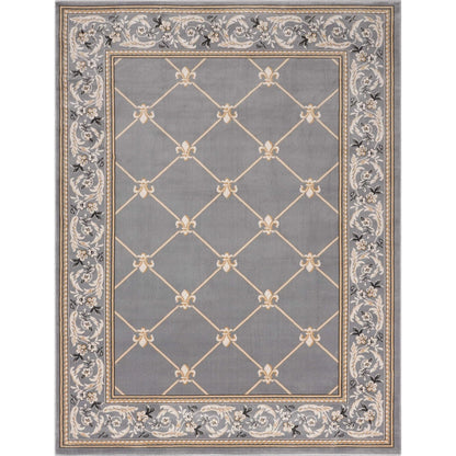 Fleur De Lis Grey Traditional Rug Well Woven