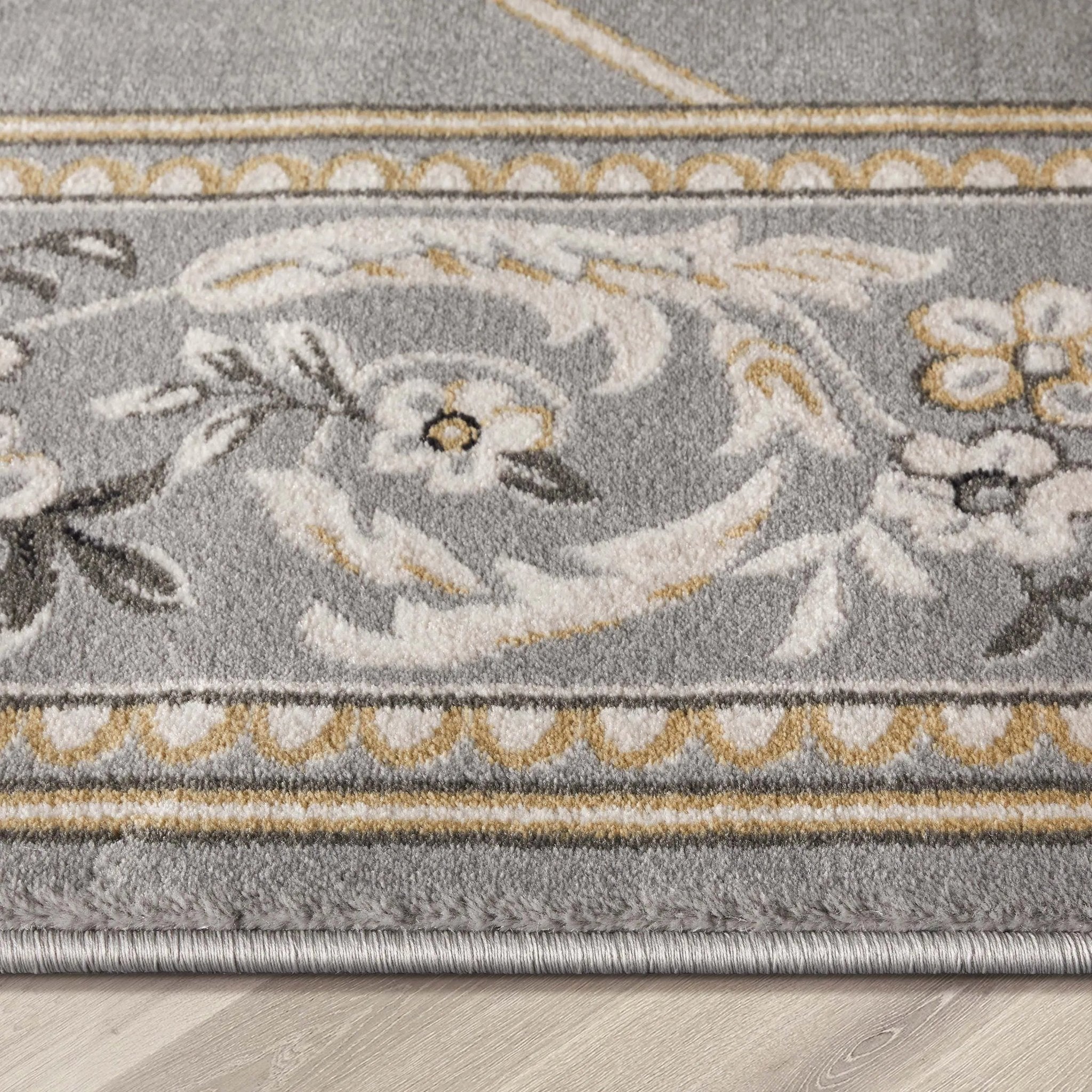 Fleur De Lis Grey Traditional Rug Well Woven