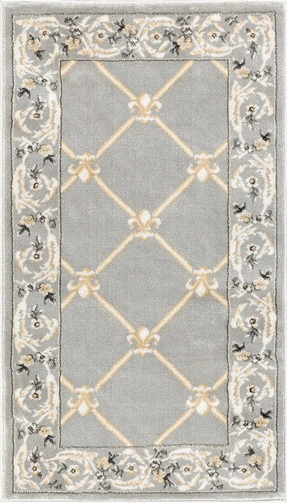Fleur De Lis Grey Traditional Rug Well Woven