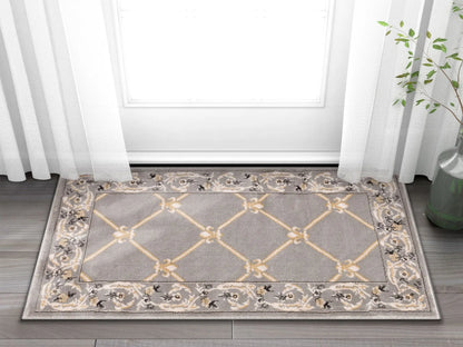 Fleur De Lis Grey Traditional Rug Well Woven