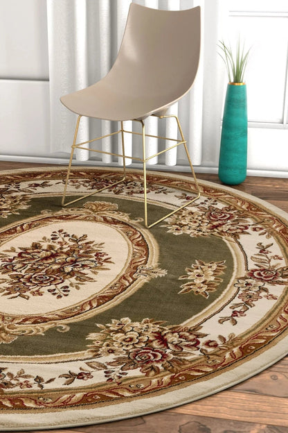 Le Petit Palais Green Traditional Round Rug Well Woven