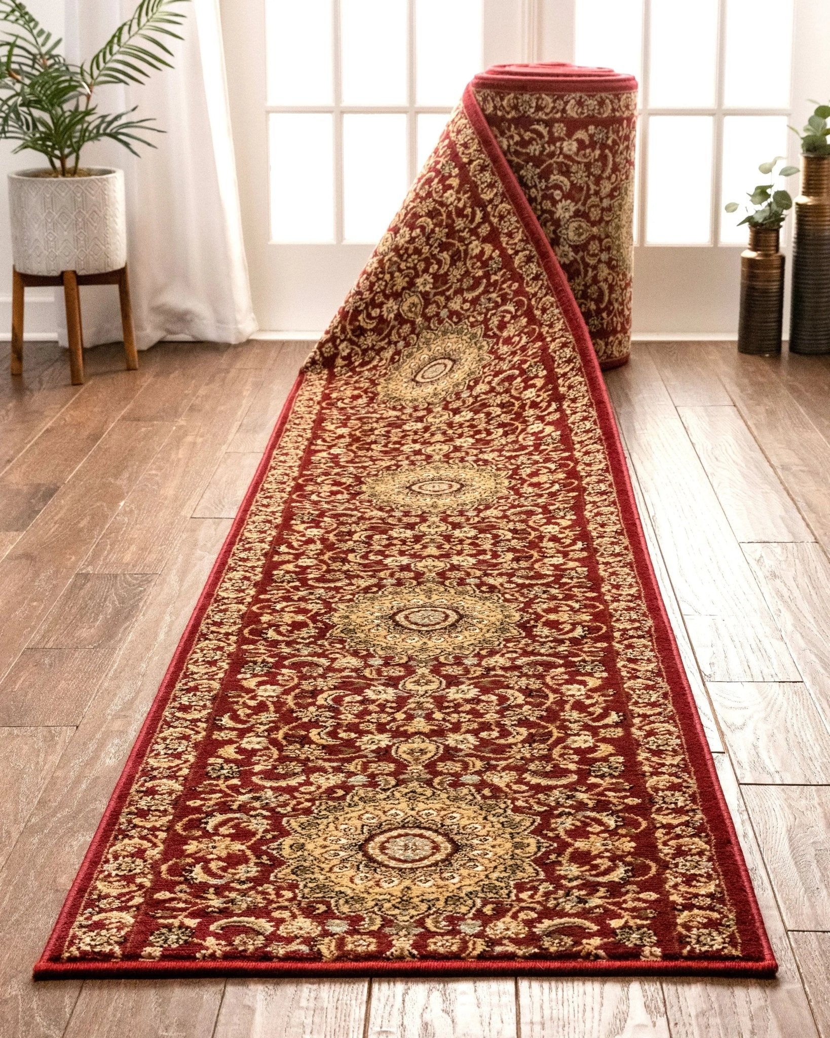 Aviva Custom Size Runner Traditional Red Choose Your Width x Choose Your Length Hallway Runner Rug Well Woven