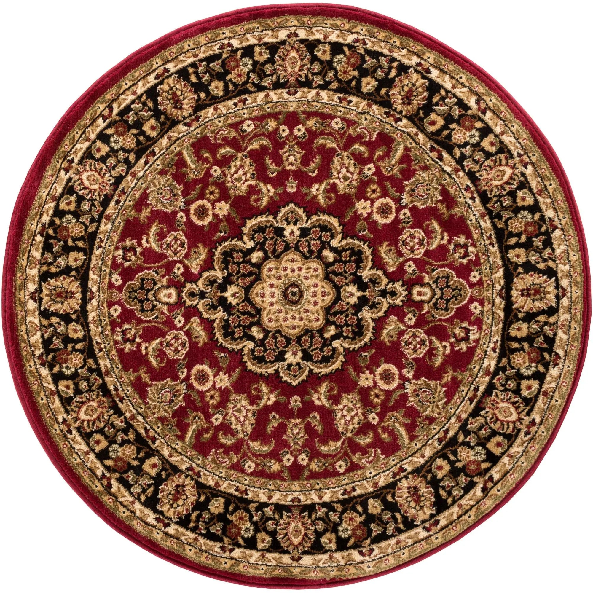 Medallion Kashan Red Traditional Round Rug Well Woven
