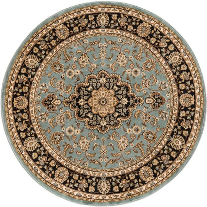 Medallion Kashan Light Blue Traditional Round Rug Well Woven