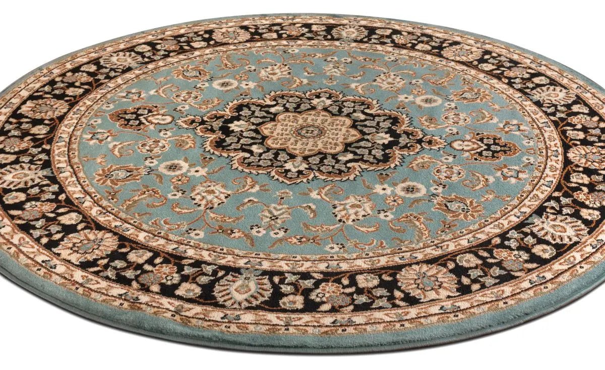Medallion Kashan Light Blue Traditional Round Rug Well Woven