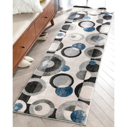 Avi Modern Geometric Grey Blue Rug Well Woven