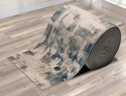 Custom Size Runner Kalia Abstract Modern Grey Blue 27 Inch Wide x Choose Your Length Hallway Runner Rug Well Woven