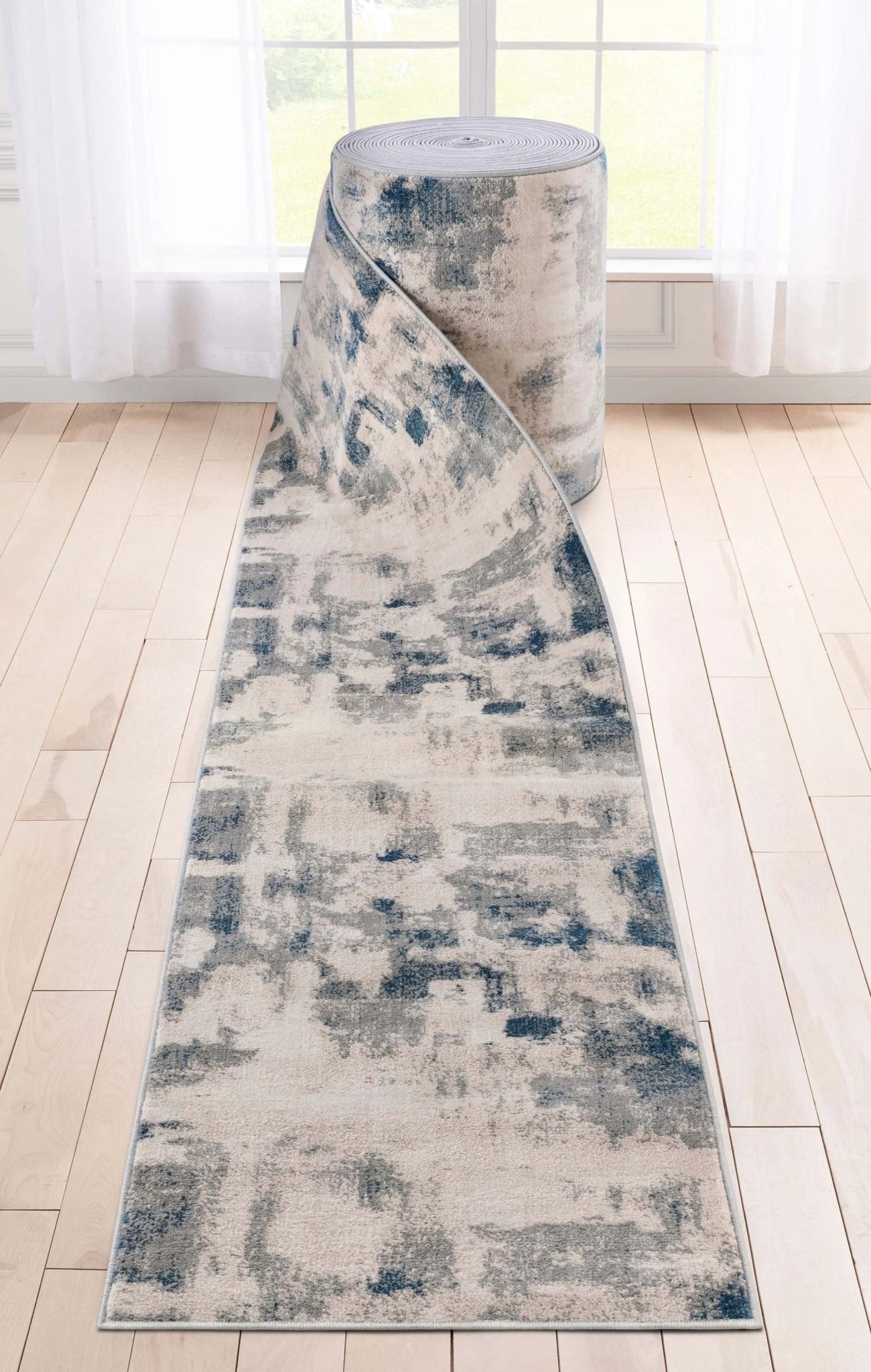 Custom Size Runner Kalia Abstract Modern Grey Blue 27 Inch Wide x Choose Your Length Hallway Runner Rug Well Woven
