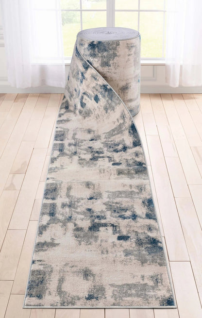 Custom Size Runner Kalia Abstract Modern Grey Blue 27 Inch Wide x Choose Your Length Hallway Runner Rug Well Woven