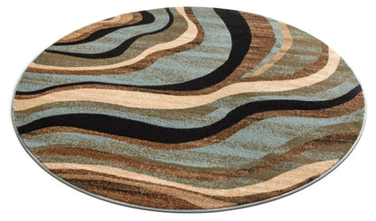 Nirvana Waves Multi Blue Modern 5'3" Round Rug Well Woven