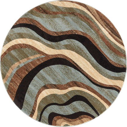 Nirvana Waves Multi Blue Modern 5'3" Round Rug Well Woven
