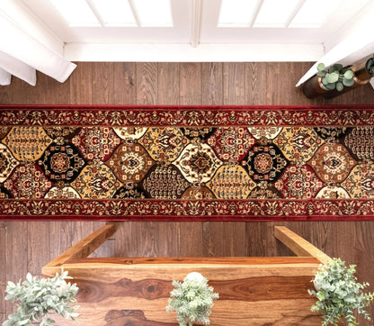 Wentworth Panel Custom Size Runner Traditional Red 27 Inch Wide x Choose Your Length Hallway Runner Rug Well Woven
