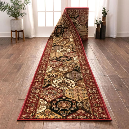 Wentworth Panel Custom Size Runner Traditional Red 27 Inch Wide x Choose Your Length Hallway Runner Rug Well Woven
