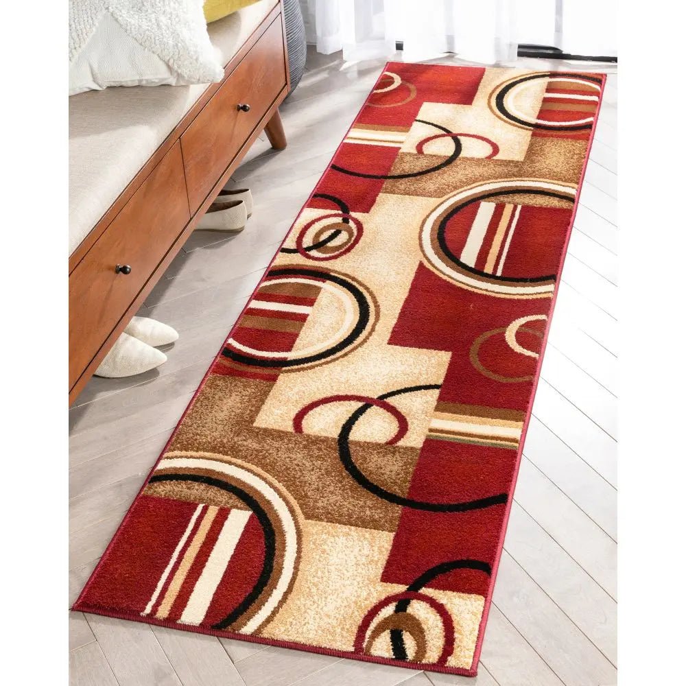 Arcs & Shapes Red Modern Rug Well Woven
