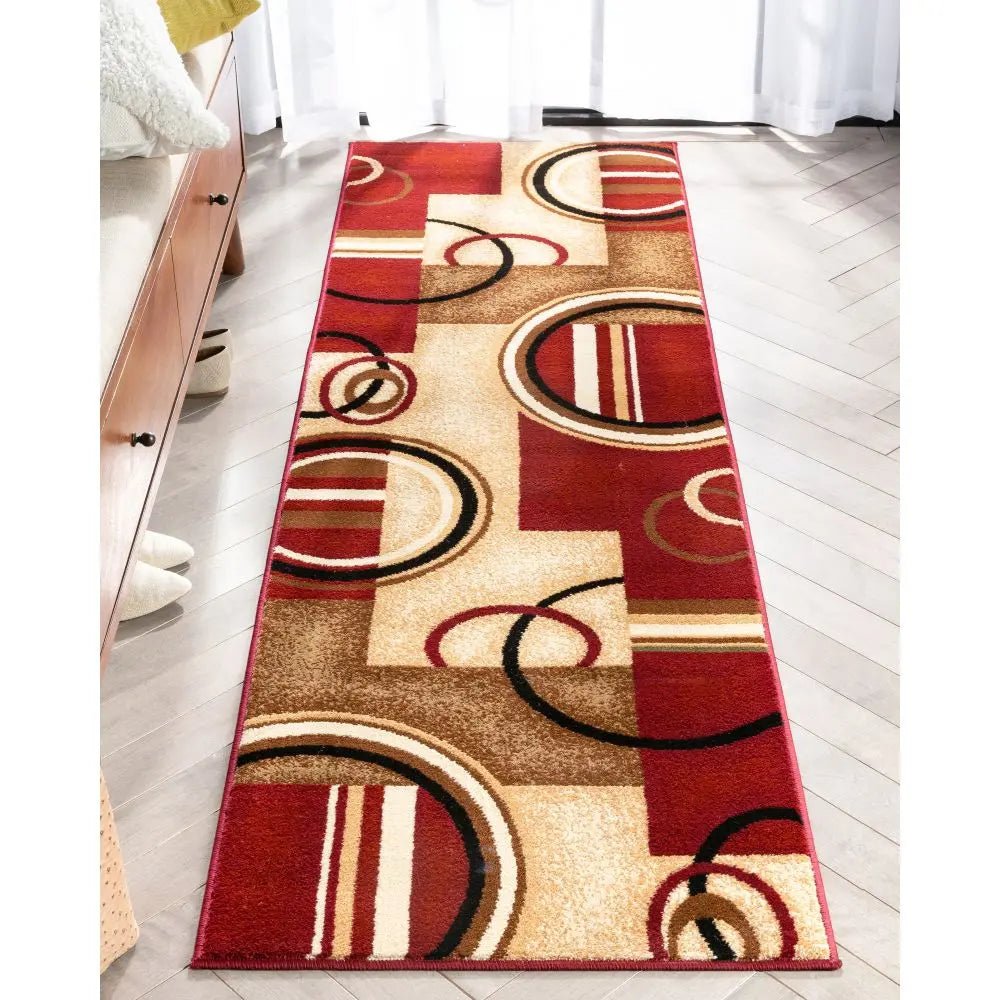 Arcs & Shapes Red Modern Rug Well Woven