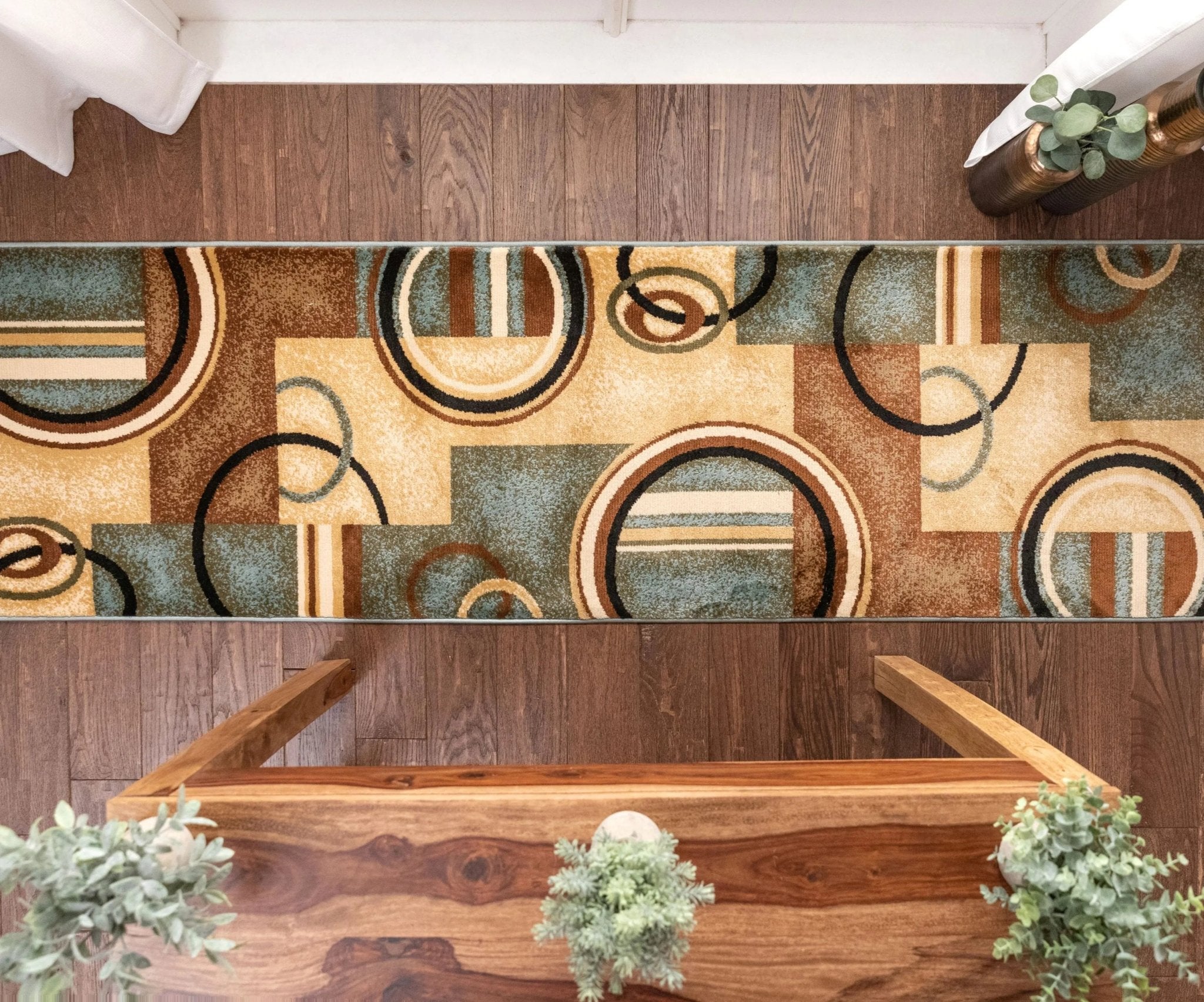 Arcs & Shapes Custom Size Runner Modern Light Blue 27 Inch Wide x Choose Your Length Hallway Runner Rug Well Woven