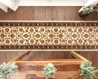 Sarouk Custom Size Runner Traditional Ivory 27 Inch Wide x Choose Your Length Hallway Runner Rug Well Woven