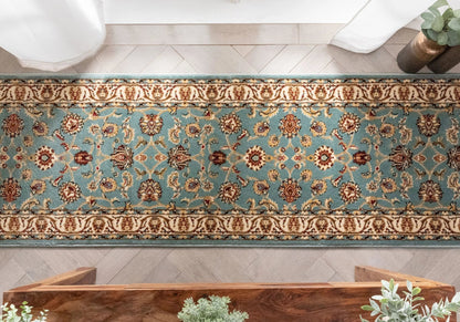 Sarouk Custom Size Runner Traditional Light Blue 27 Inch Wide x Choose Your Length Hallway Runner Rug Well Woven