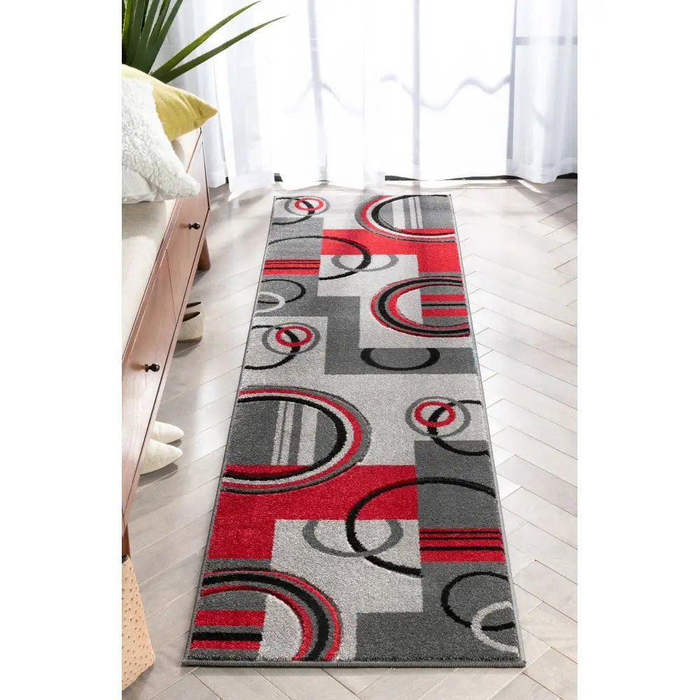 Galaxy Waves Grey Red Modern Geometric Rug Well Woven