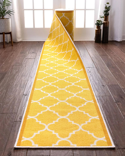 Brooklyn Trellis Custom Size Runner Modern Gold Select Your Width x Choose Your Length Machine Washable Hallway Runner Rug Well Woven