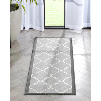 Brooklyn Trellis Grey Modern Flat-Weave Cotton Backing Rug Well Woven