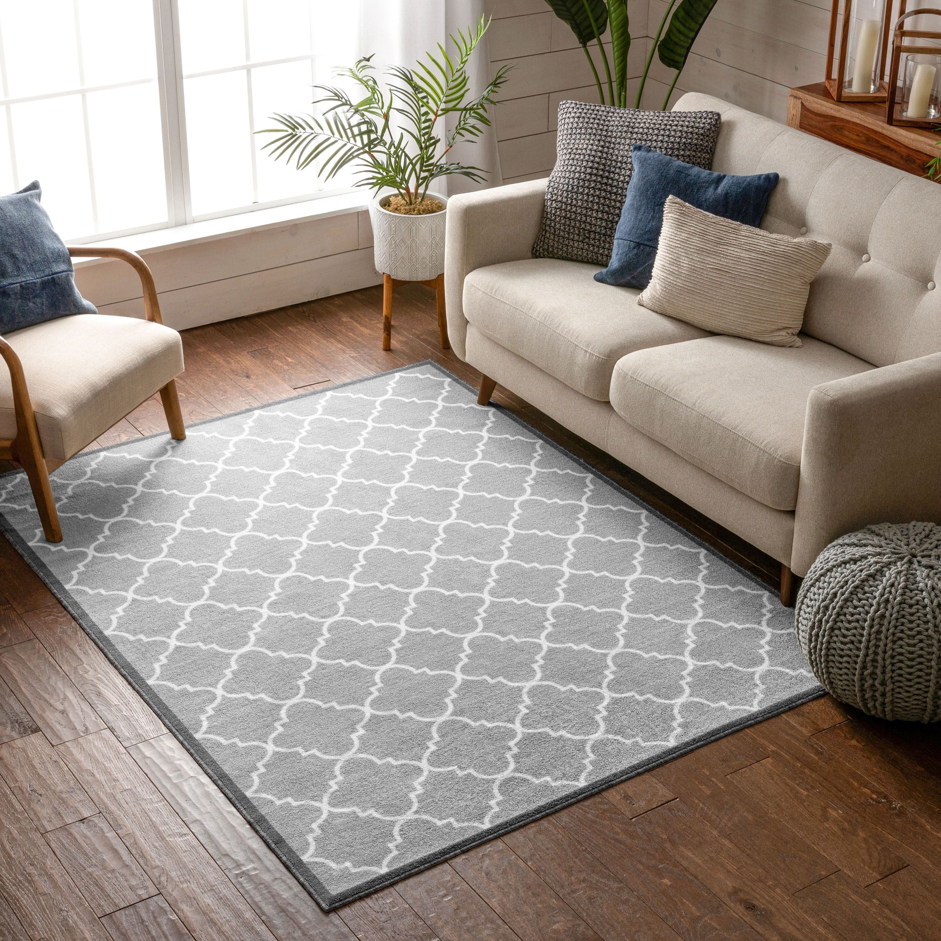 Brooklyn Trellis Grey Modern Non Slip Washable Rug Well Woven