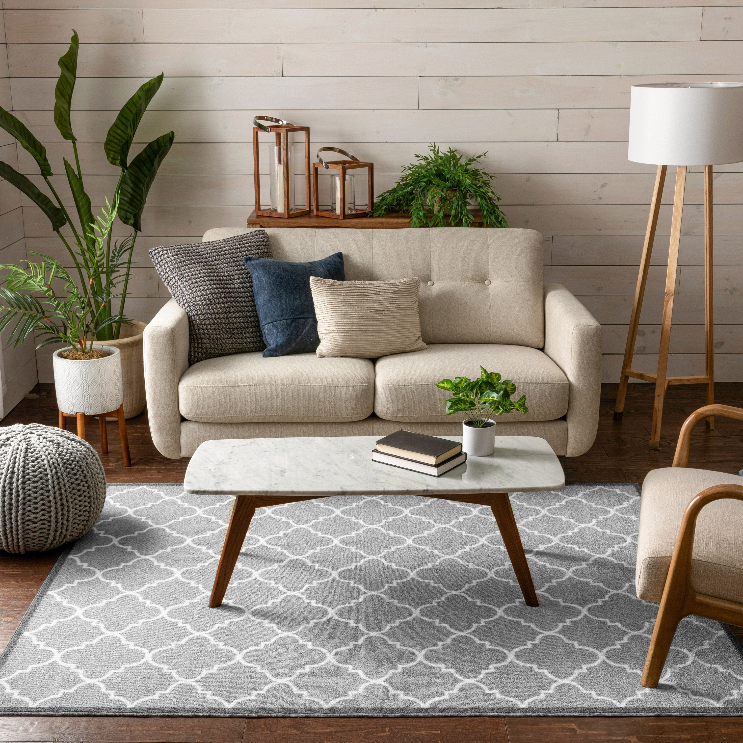 Brooklyn Trellis Grey Modern Non Slip Washable Rug Well Woven