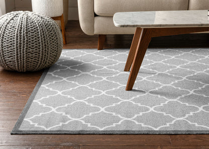 Brooklyn Trellis Grey Modern Non Slip Washable Rug Well Woven