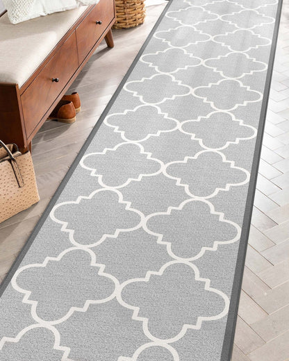 Brooklyn Trellis Grey Custom Size Runner Grey Cotton Backing Choose Your Length Hallway Low Pile Runner Rug Well Woven