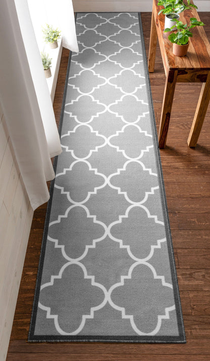 Brooklyn Trellis Grey Modern Non Slip Washable Rug Well Woven