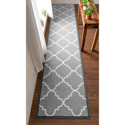 Brooklyn Trellis Grey Modern Flat-Weave Cotton Backing Rug Well Woven
