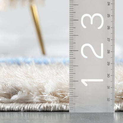 Sariah Modern Abstract Ivory Blue Shag Rug Well Woven