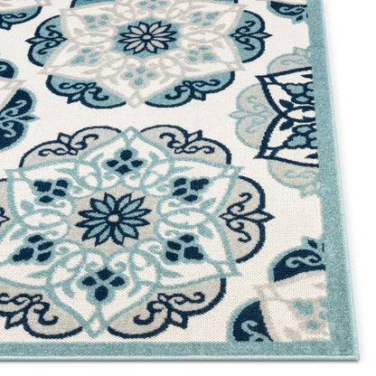 Cabo Bold Floral Blue Indoor/Outdoor High-Low Rug Well Woven