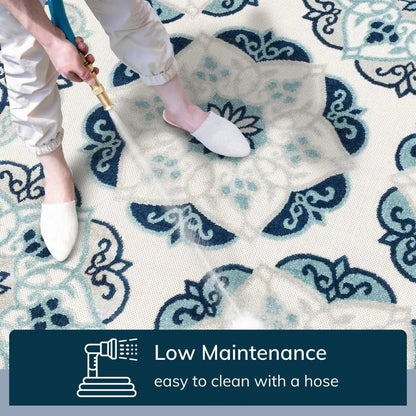 Cabo Bold Floral Blue Indoor/Outdoor High-Low Rug Well Woven