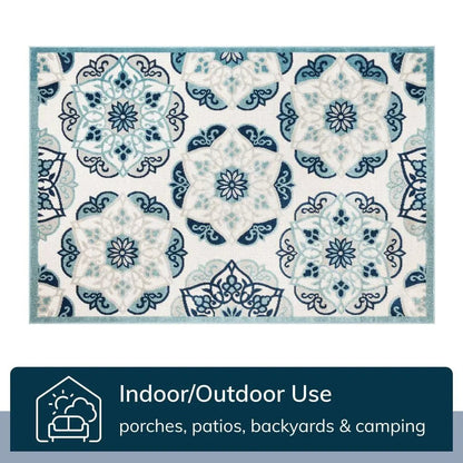 Cabo Bold Floral Blue Indoor/Outdoor High-Low Rug Well Woven