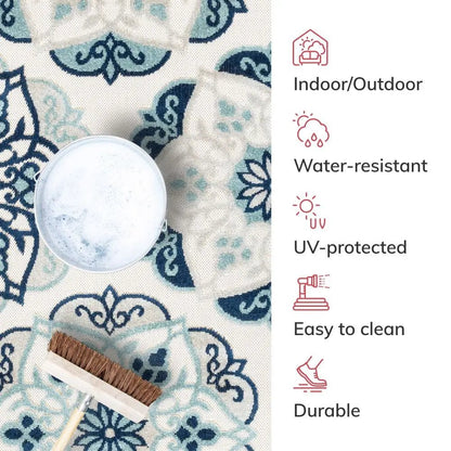 Cabo Bold Floral Blue Indoor/Outdoor High-Low Rug Well Woven