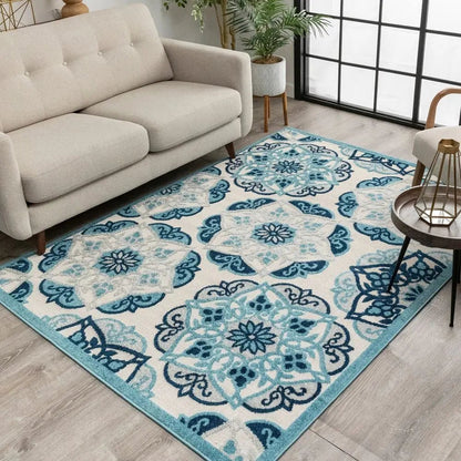 Cabo Bold Floral Blue Indoor/Outdoor High-Low Rug Well Woven