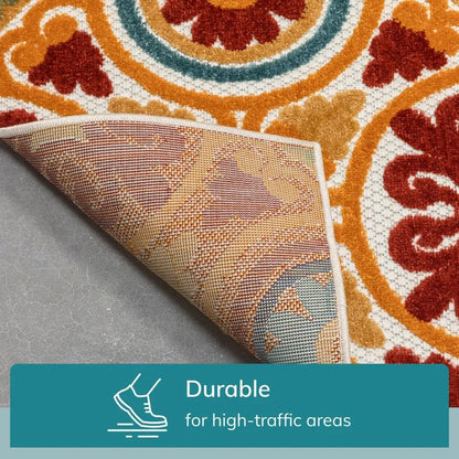 Audun Modern Geometric Indoor/Outdoor Red High-Low Rug Well Woven