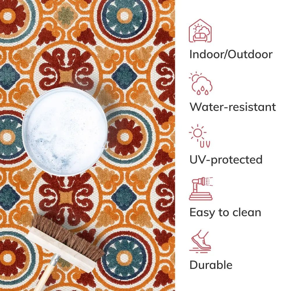 Audun Modern Geometric Indoor/Outdoor Red High-Low Rug Well Woven