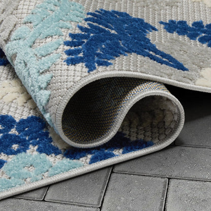 Loewy Modern Geometric Indoor/Outdoor Blue High-Low Rug Well Woven