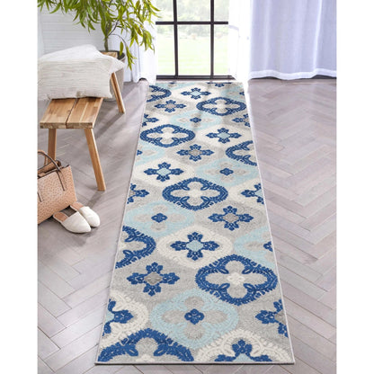 Loewy Modern Geometric Indoor/Outdoor Blue High-Low Rug Well Woven