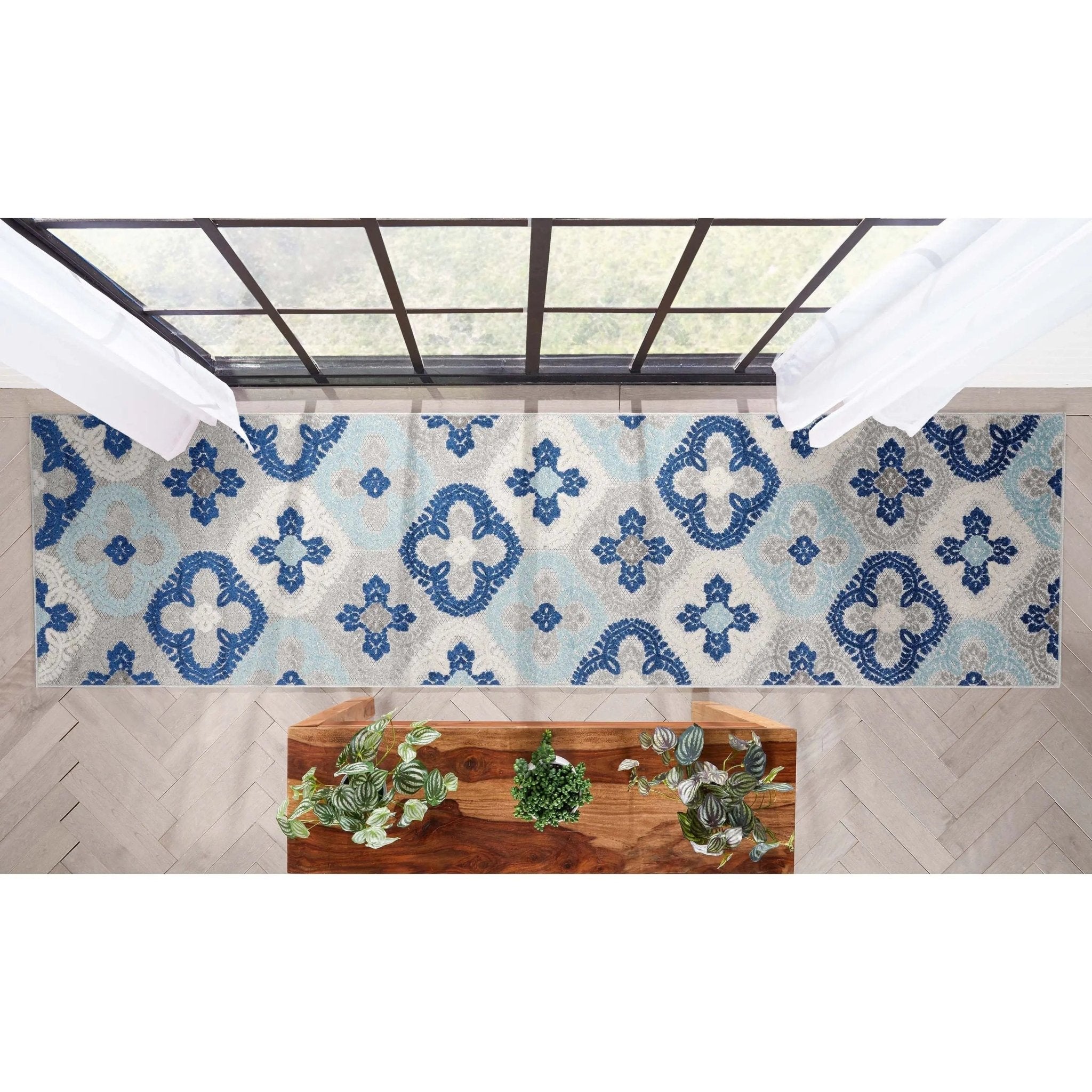 Loewy Modern Geometric Indoor/Outdoor Blue High-Low Rug Well Woven