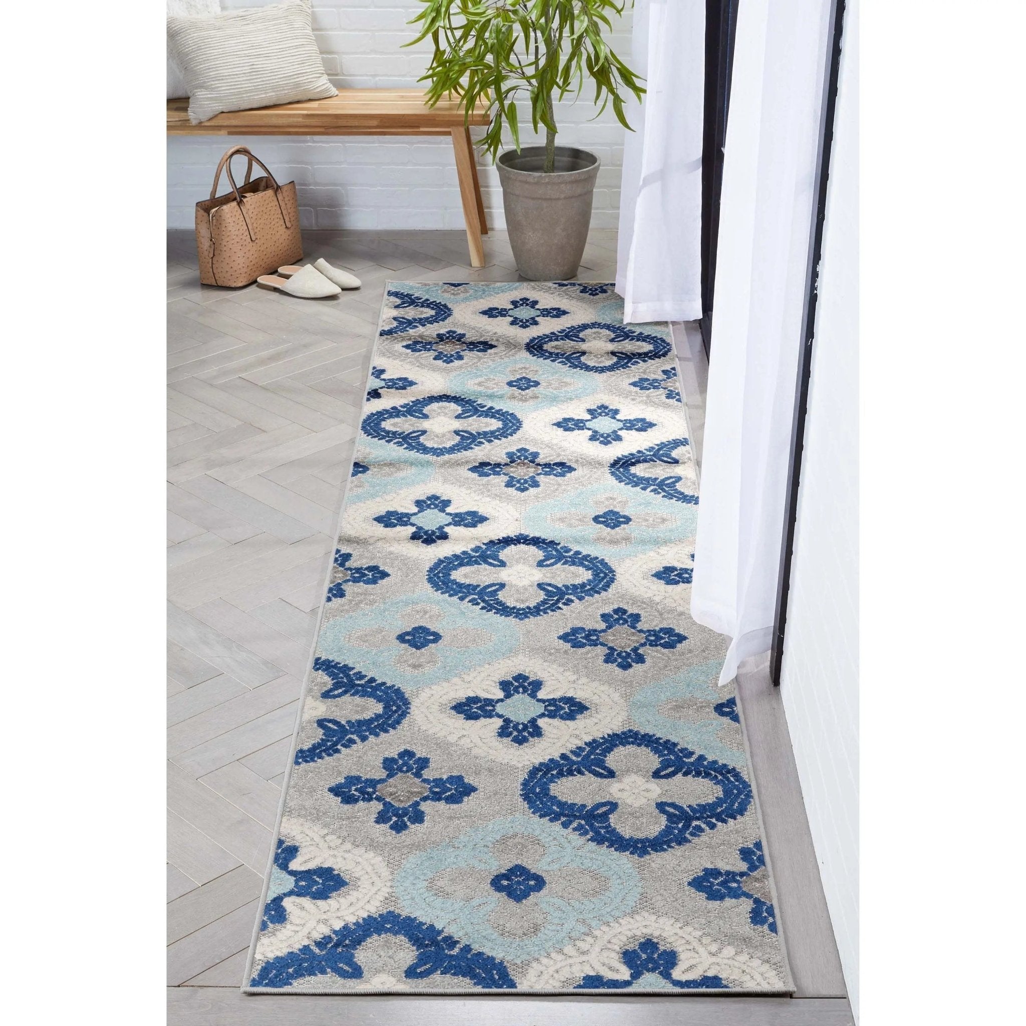 Loewy Modern Geometric Indoor/Outdoor Blue High-Low Rug Well Woven