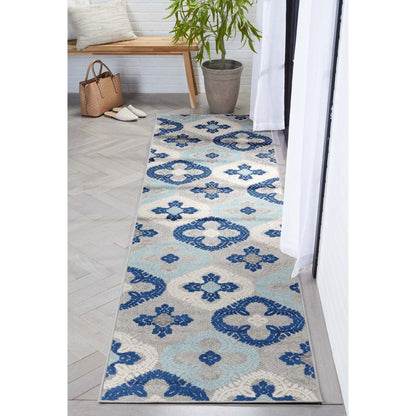 Loewy Modern Geometric Indoor/Outdoor Blue High-Low Rug Well Woven