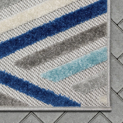 Neema Modern Chevron Striped Indoor/Outdoor Grey Blue High-Low Rug Well Woven